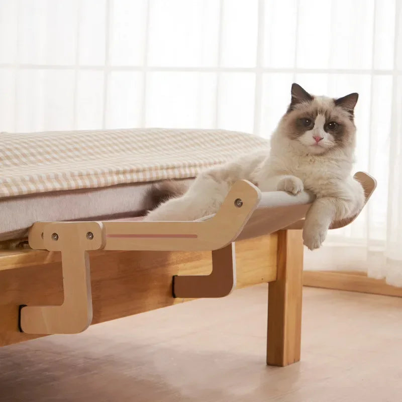 Sturdy Wooden Cat Window Hammock – Cozy Cotton Canvas Bed